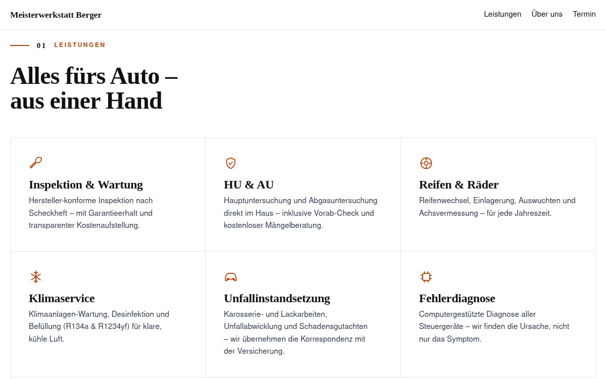 Beispielseite Meisterwerkstatt Berger